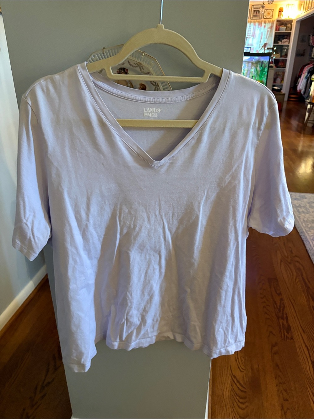 Lands' End Women's Short-Sleeve V-Neck Tee in Pale Lavender